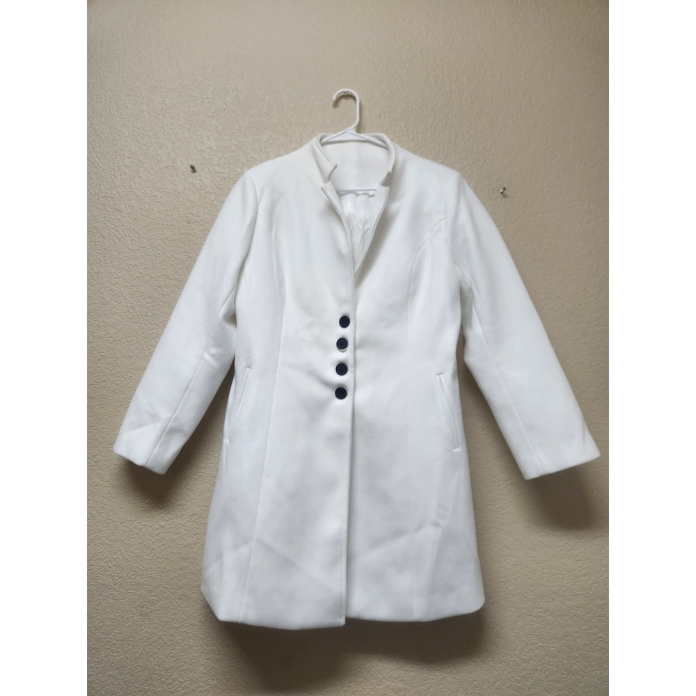 White Trench Peacoat Women Size L Elegant Formal Winter Dress Overcoat Long Coat